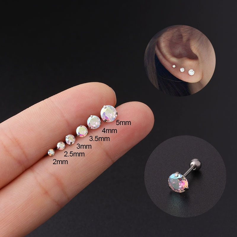 Geometric Zircon Stainless Steel Cartilage Earrings Set