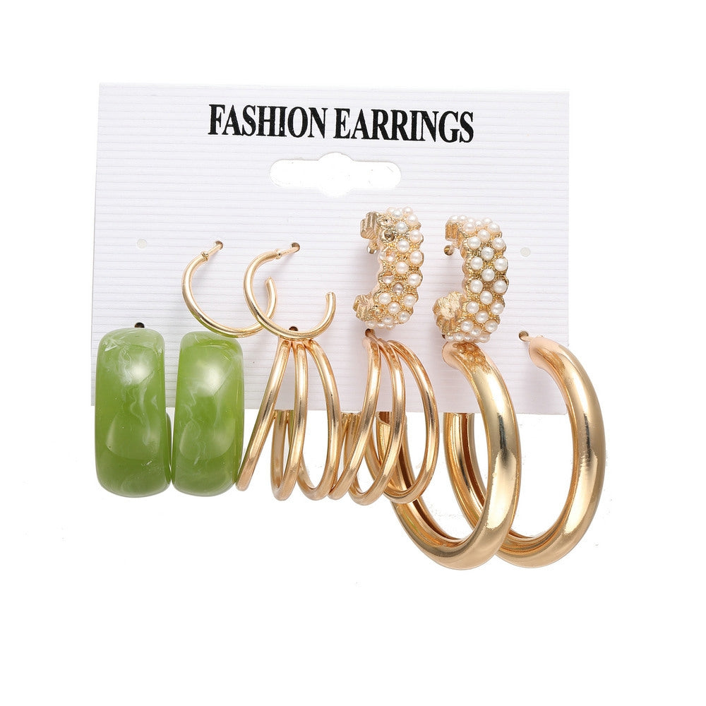 5 Pairs Creative Acrylic and Pearl Earrings Set