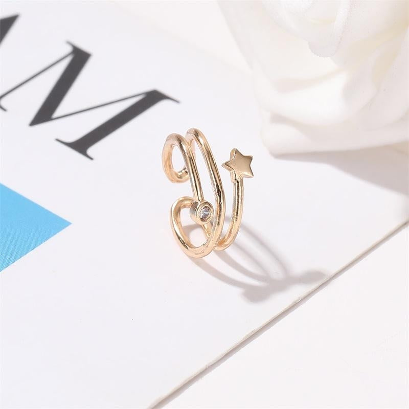 Simple Diamond Star Ear Cuff - Minimalist Pentagram Design Clip-On Earring