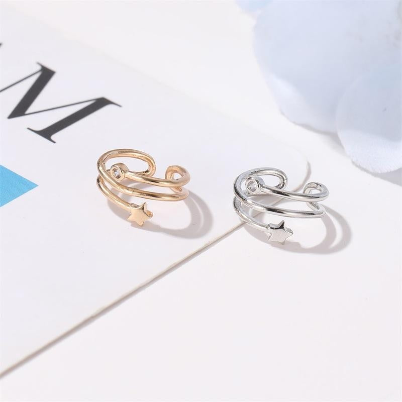 Simple Diamond Star Ear Cuff - Minimalist Pentagram Design Clip-On Earring