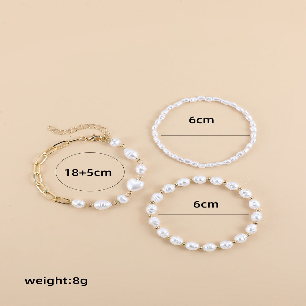 Baroque Style Geometric Pearl Alloy Bracelet Set - Fashionable European and American Design