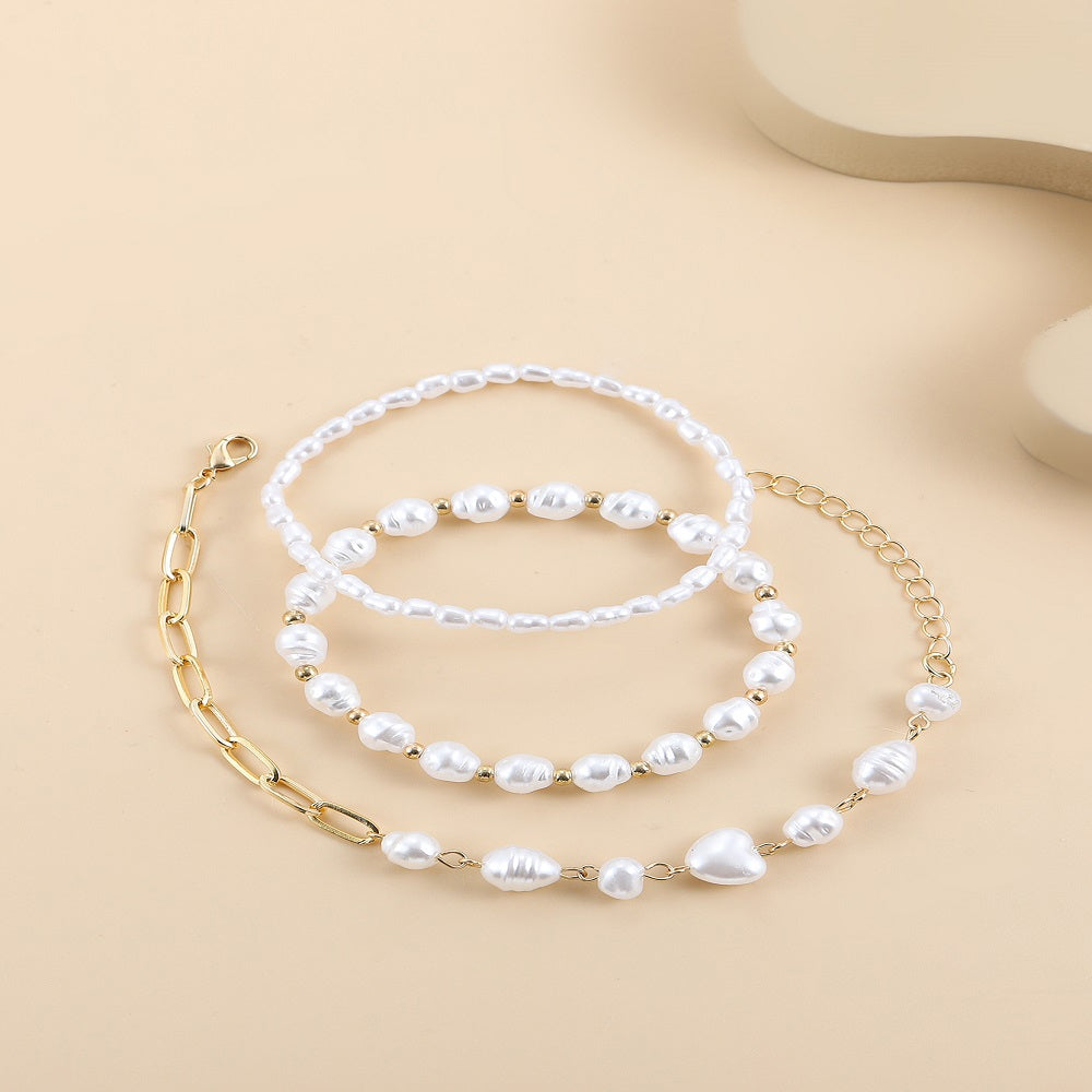 Baroque Style Geometric Pearl Alloy Bracelet Set - Fashionable European and American Design