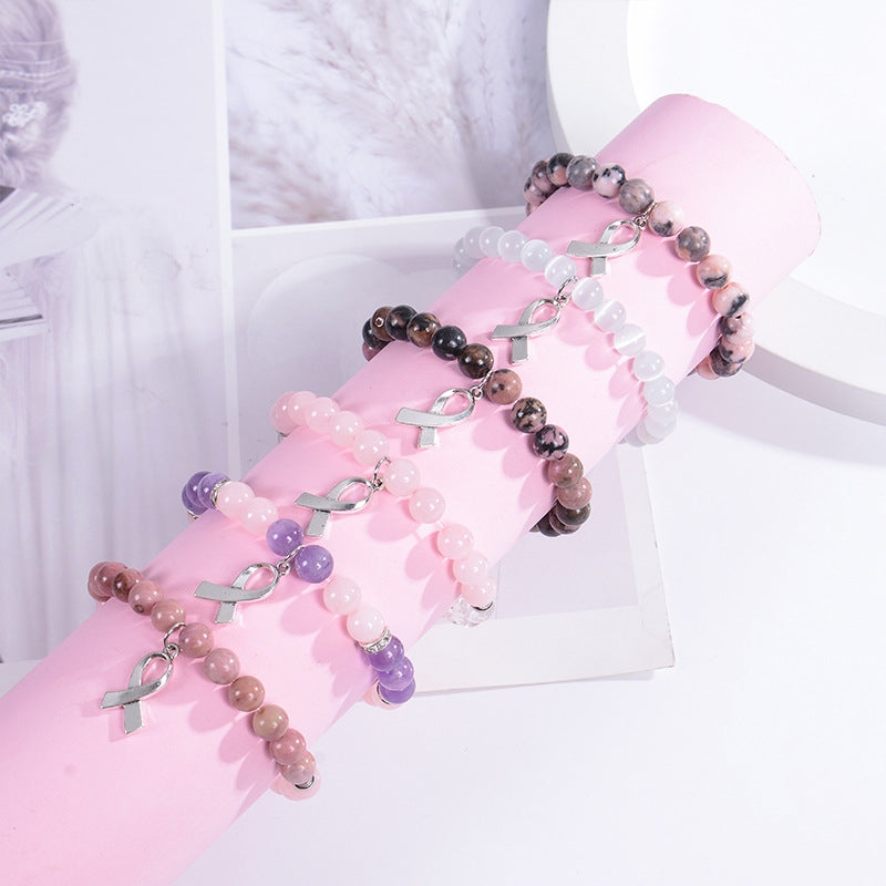 Elegant Bow Knot Natural Stone Pink Crystal Rhodochrosite Bracelet