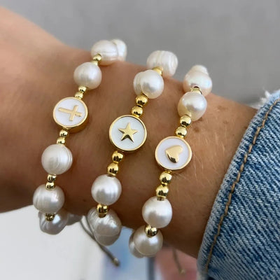 Elegant Geometric Heart & Baroque Pearl Beaded Bracelet for Women