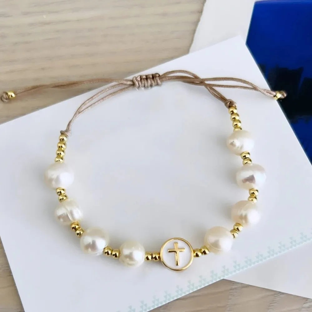 Elegant Geometric Heart & Baroque Pearl Beaded Bracelet for Women