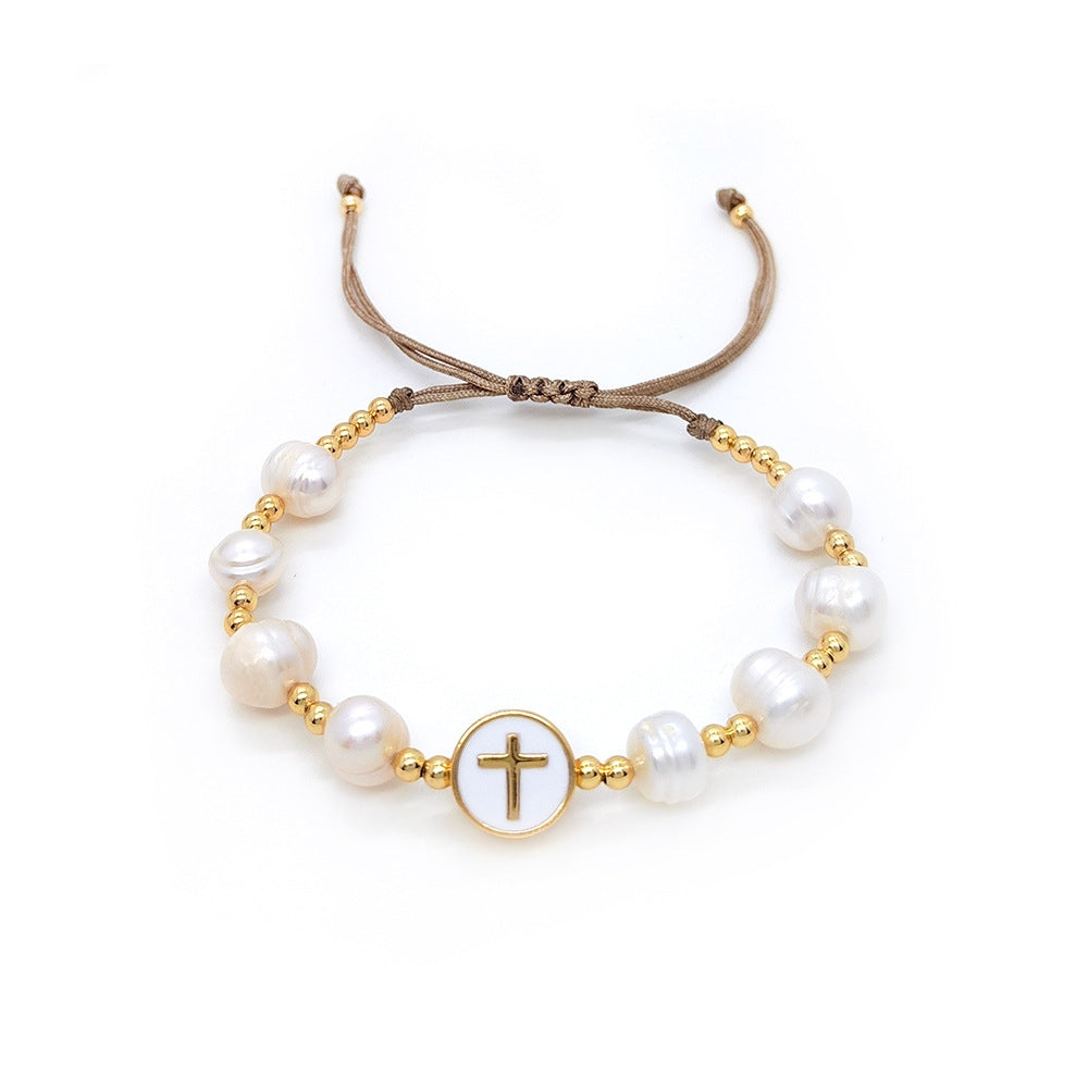 Elegant Geometric Heart & Baroque Pearl Beaded Bracelet for Women