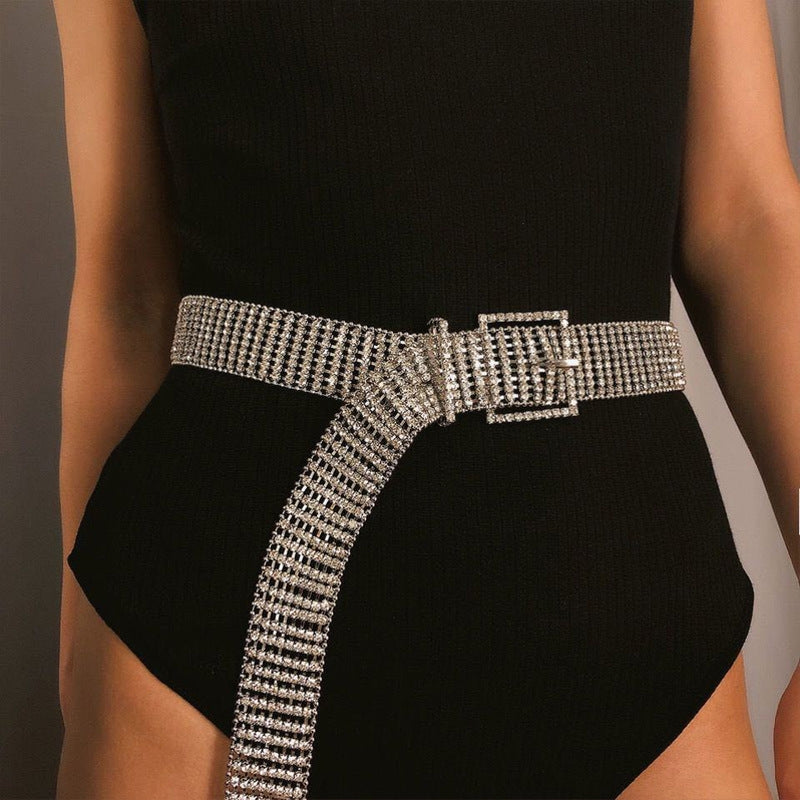 Elegant Women's Multi-Row Rhinestone Chain Belt