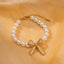 Elegant Titanium Steel Bow Knot Pearl Bracelet - 18K Gold-Plated Women's Jewelry