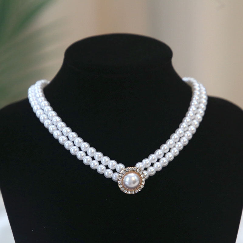 Elegant Bridal Geometric Pearl Beaded Necklace and Earrings Set