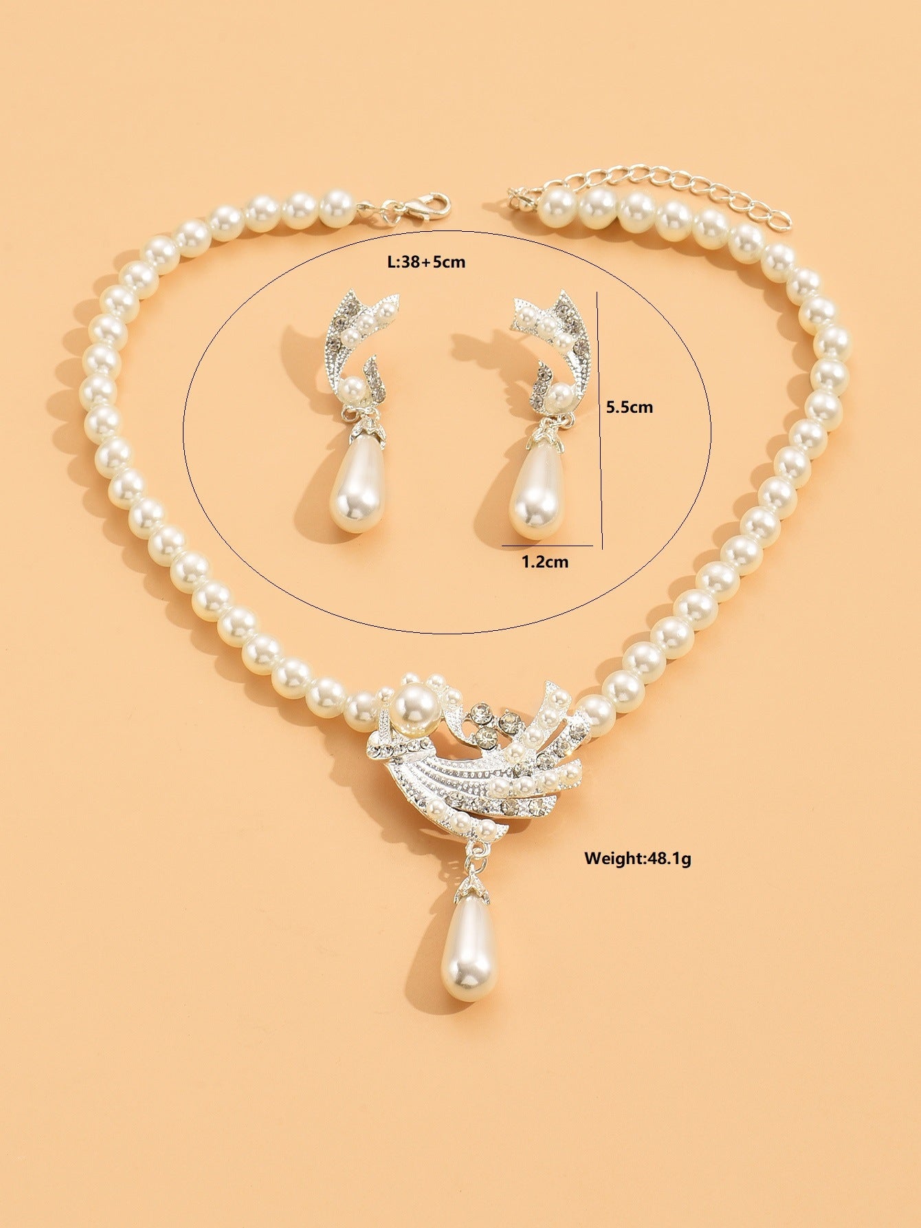 Elegant Bridal Imitation Pearl Rhinestone Jewelry Set - Necklace and Earrings