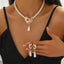 Elegant Bridal Imitation Pearl Rhinestone Jewelry Set - Necklace and Earrings