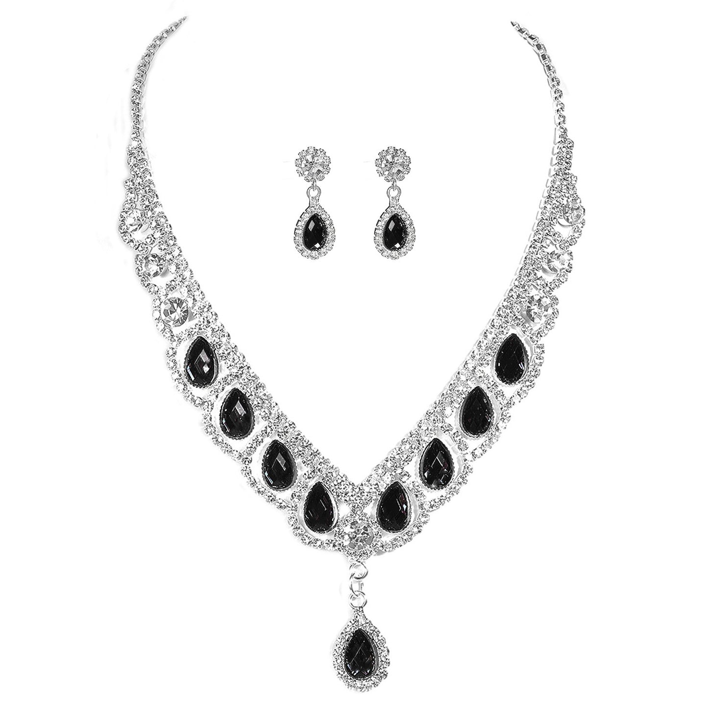 Elegant Bridal Rhinestone Necklace and Earrings Jewelry Set