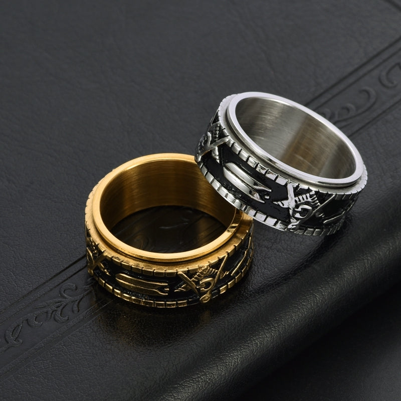 Elegant Luxurious Color Block 18K Gold Plated Stainless Steel Masonic Men's Ring