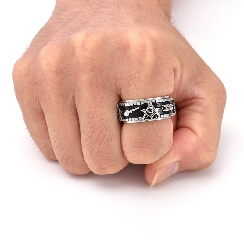 Elegant Luxurious Color Block 18K Gold Plated Stainless Steel Masonic Men's Ring
