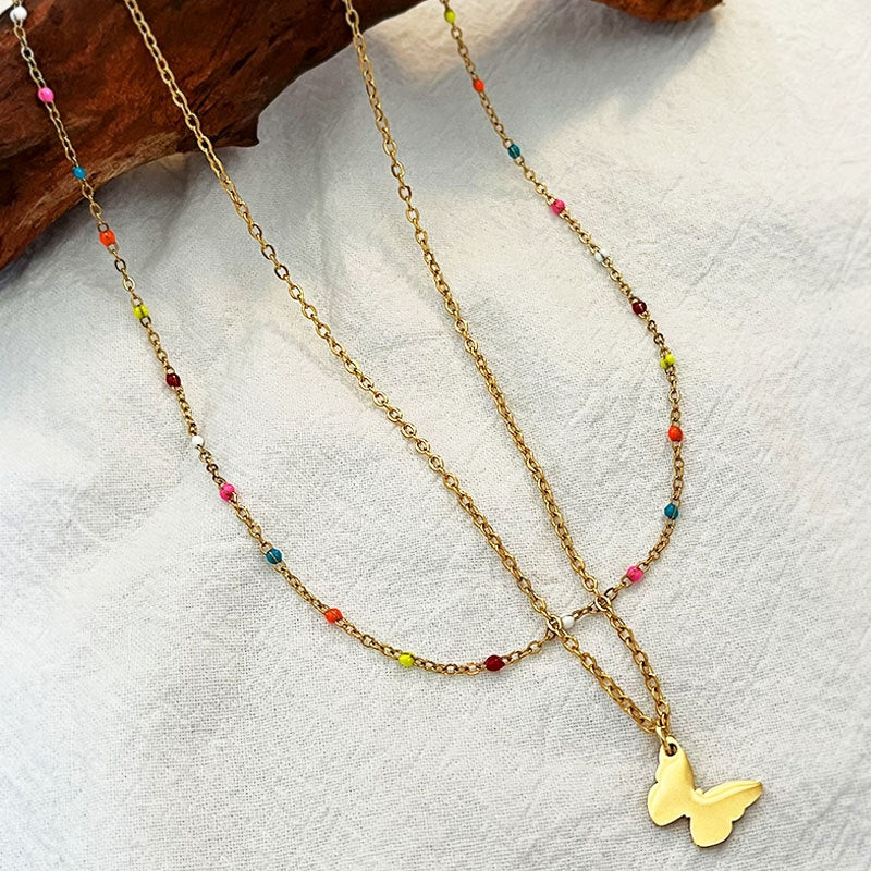 Elegant Colorful Butterfly Titanium Steel Layered Necklace