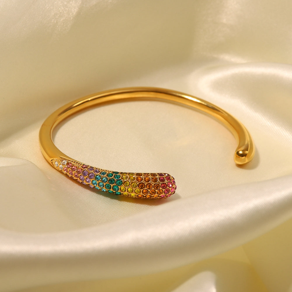 Elegant 18K Stainless Steel Rhinestone Bangle Bracelet