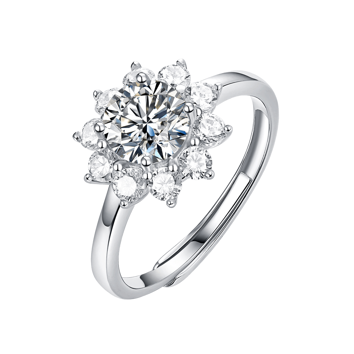 Elegant Flower Moissanite 18k Gold Plated Sterling Silver Ring