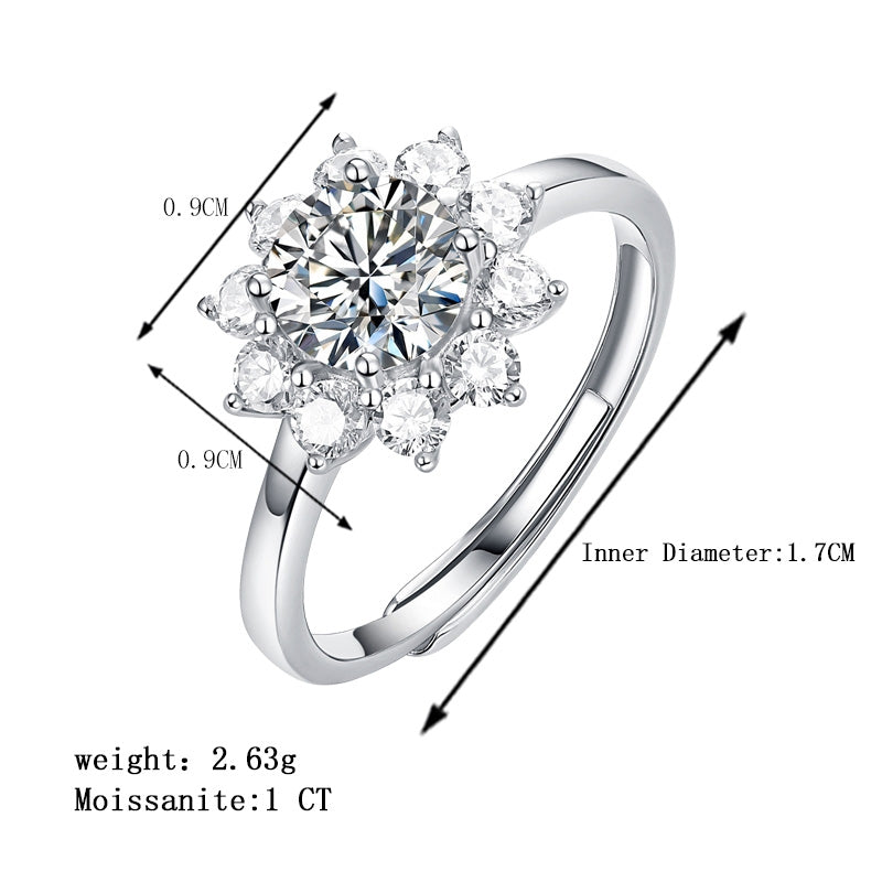 Elegant Flower Moissanite 18k Gold Plated Sterling Silver Ring