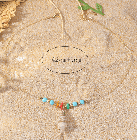 Elegant Shell Pendant Necklace with Turquoise Beads and Alloy Chain