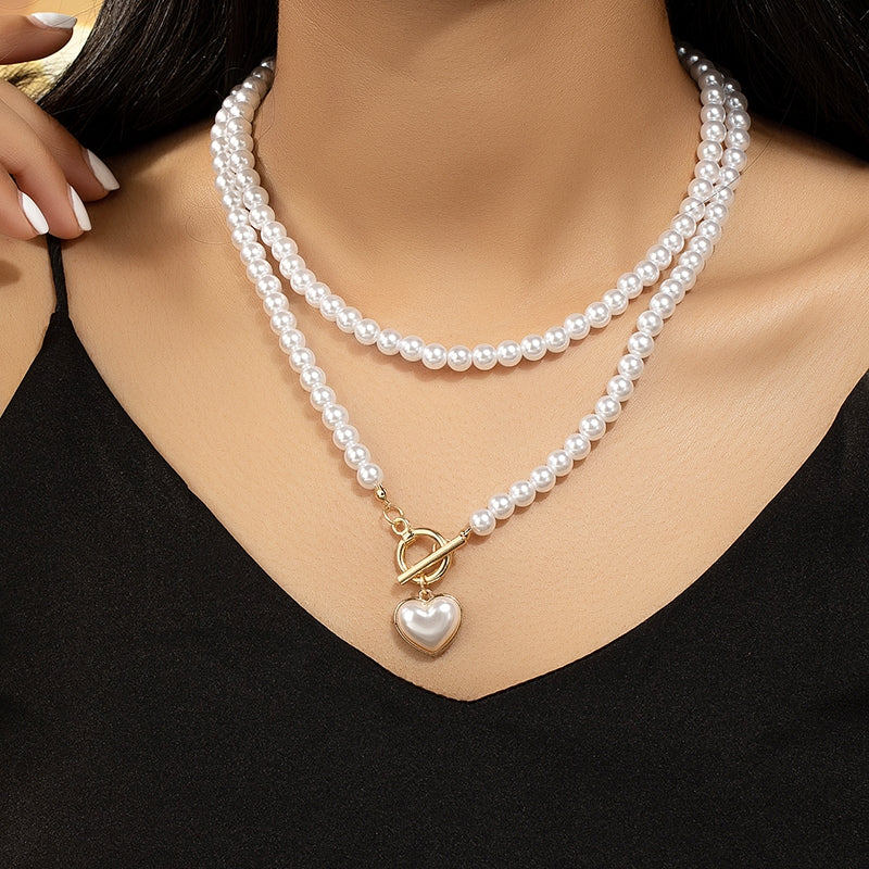 Elegant Vintage Heart Shape Pearl Pendant Necklace for Women