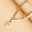 Elegant Cross Shell Pendant Layered Necklace with Artificial Pearls