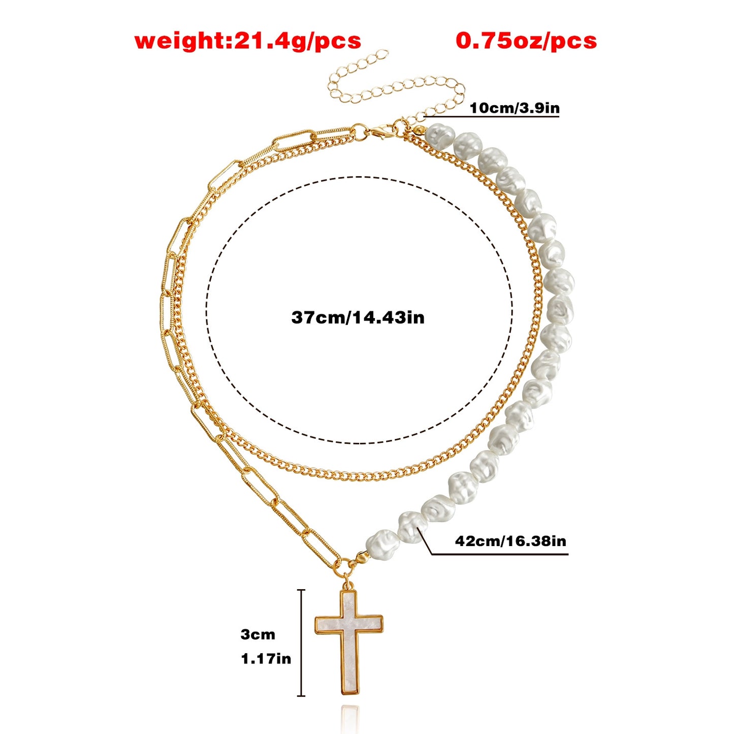 Elegant Cross Shell Pendant Layered Necklace with Artificial Pearls