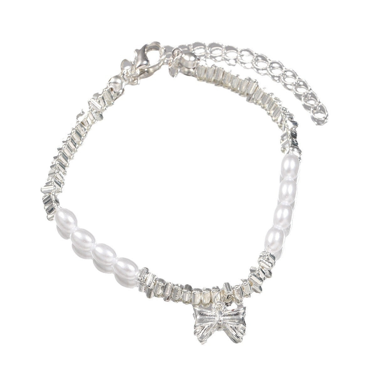 Elegant Tropical Butterfly Pearl Bow Pendant Women's Bracelet