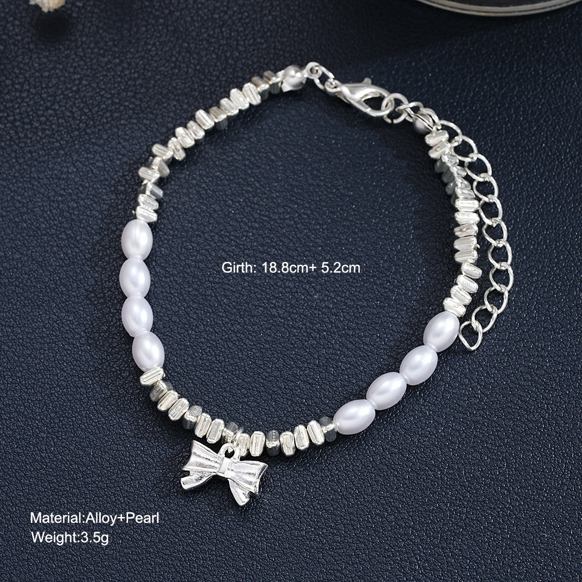 Elegant Tropical Butterfly Pearl Bow Pendant Women's Bracelet