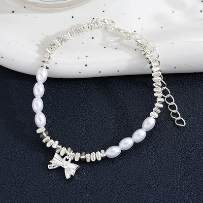 Elegant Tropical Butterfly Pearl Bow Pendant Women's Bracelet