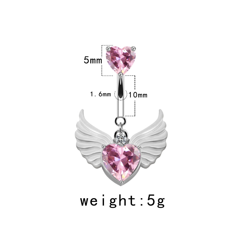 Elegant Butterfly Wings Zircon Rhinestone Belly Ring in White Gold Plated Stainless Steel