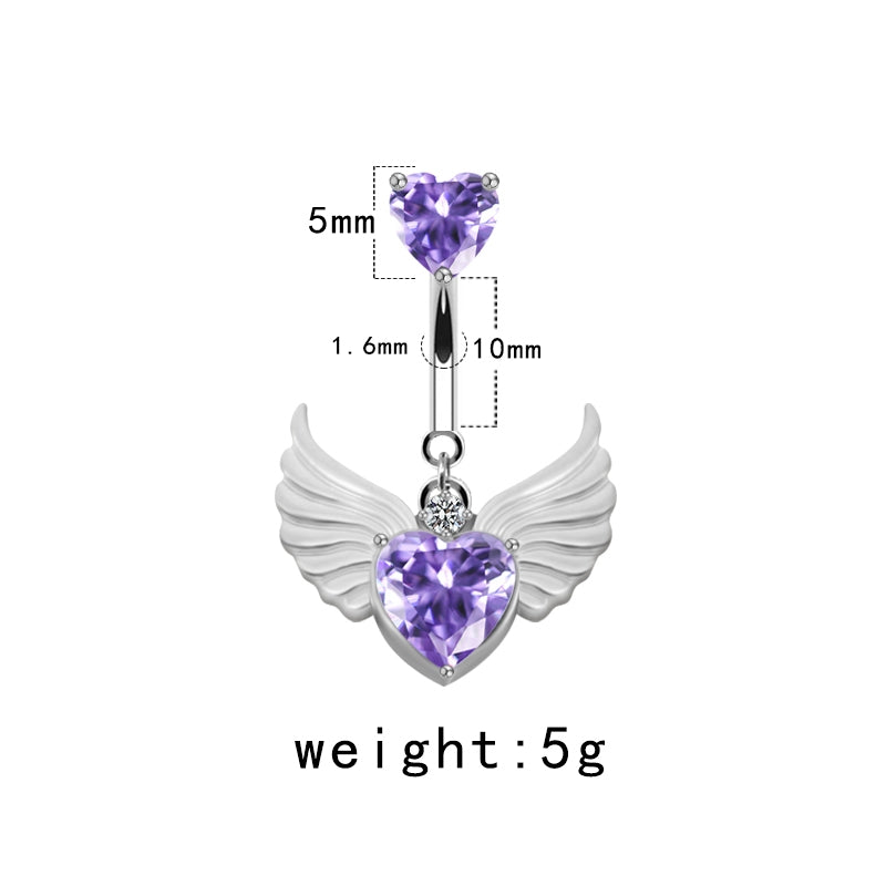 Elegant Butterfly Wings Zircon Rhinestone Belly Ring in White Gold Plated Stainless Steel