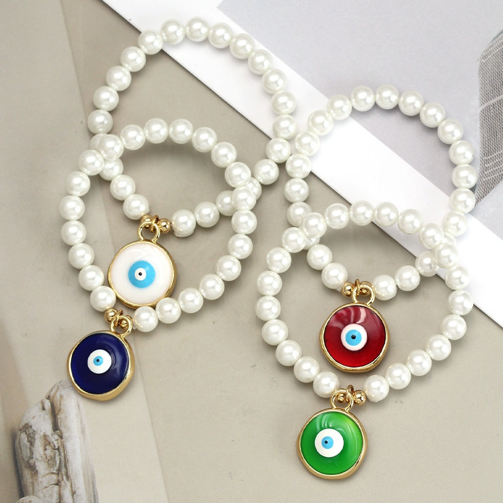 Elegant Heart & Evil Eye Pearl Charm Bracelet - Adjustable Gold Chain Jewelry for Men and Women