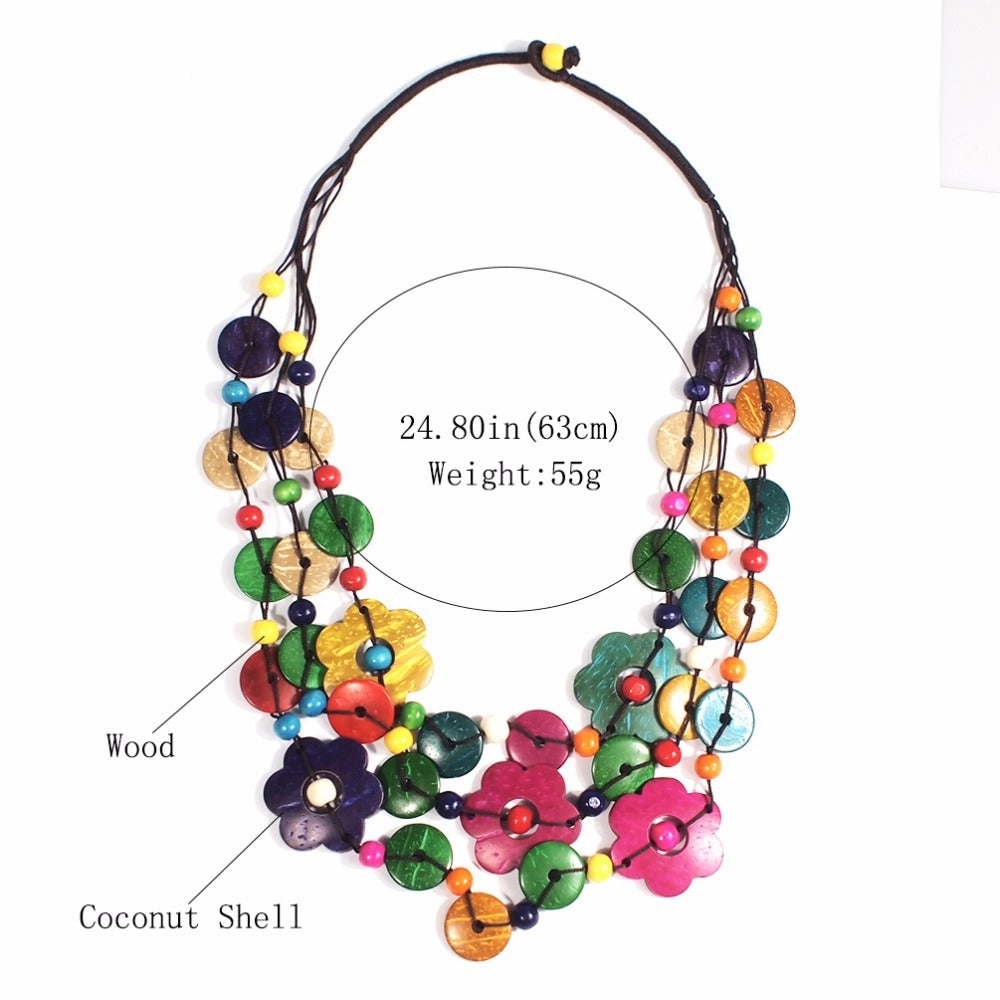 Elegant Bohemian Coconut Shell Flower Pendant Necklace