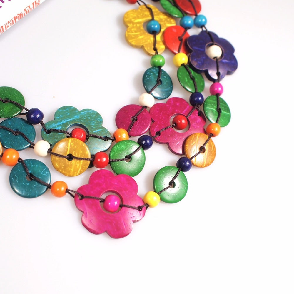 Elegant Bohemian Coconut Shell Flower Pendant Necklace