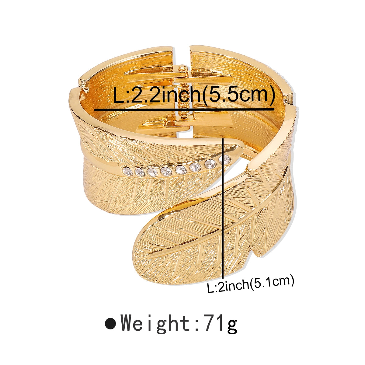 Elegant Vintage Feather Leaf Rhinestone Women's Bangle Bracelet