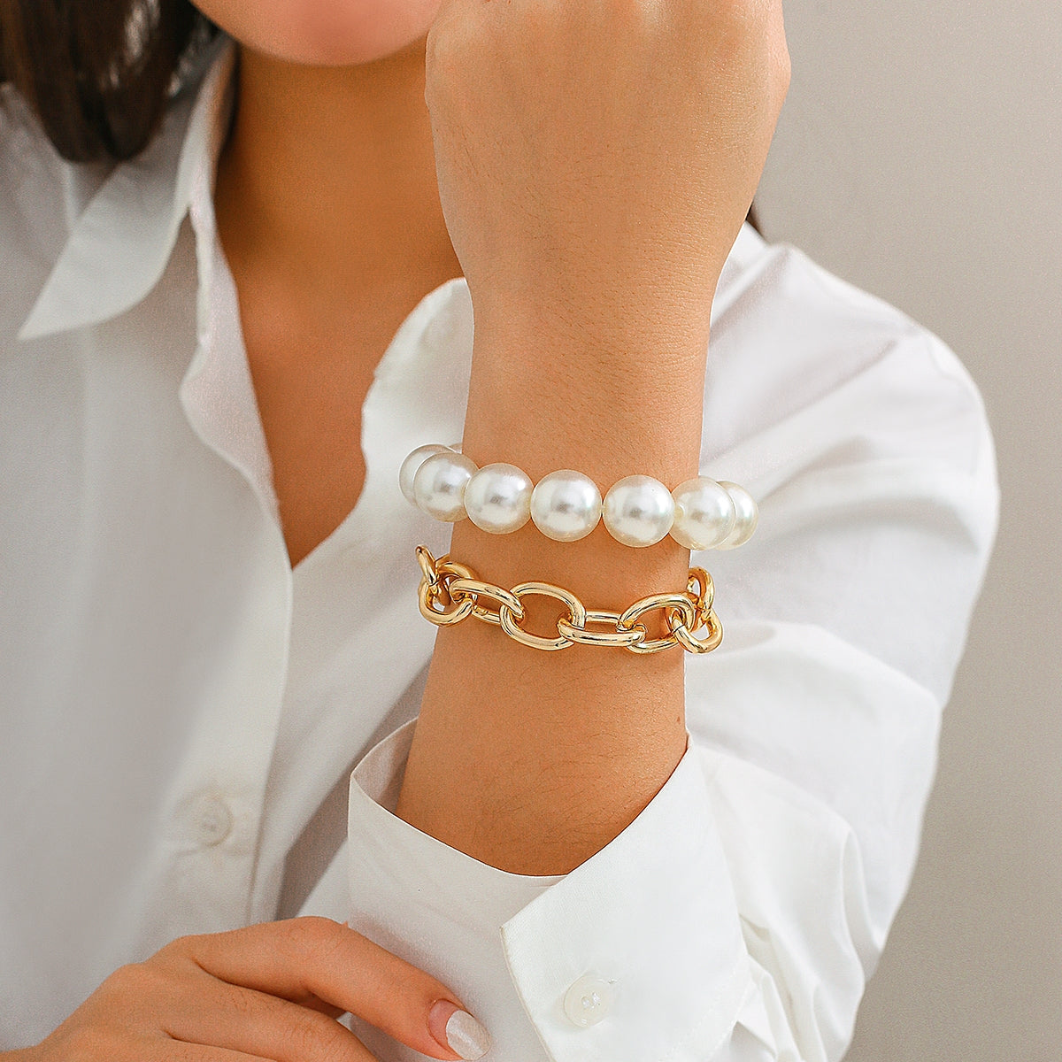 Elegant Geometric Imitation Pearl Beaded Women's Bracelet