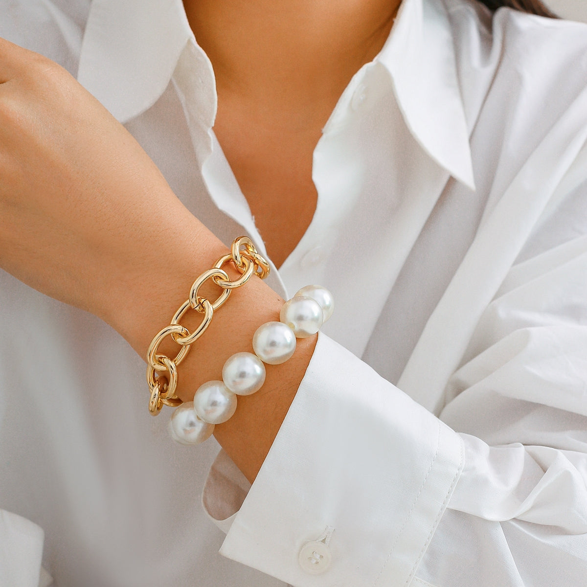 Elegant Geometric Imitation Pearl Beaded Women's Bracelet