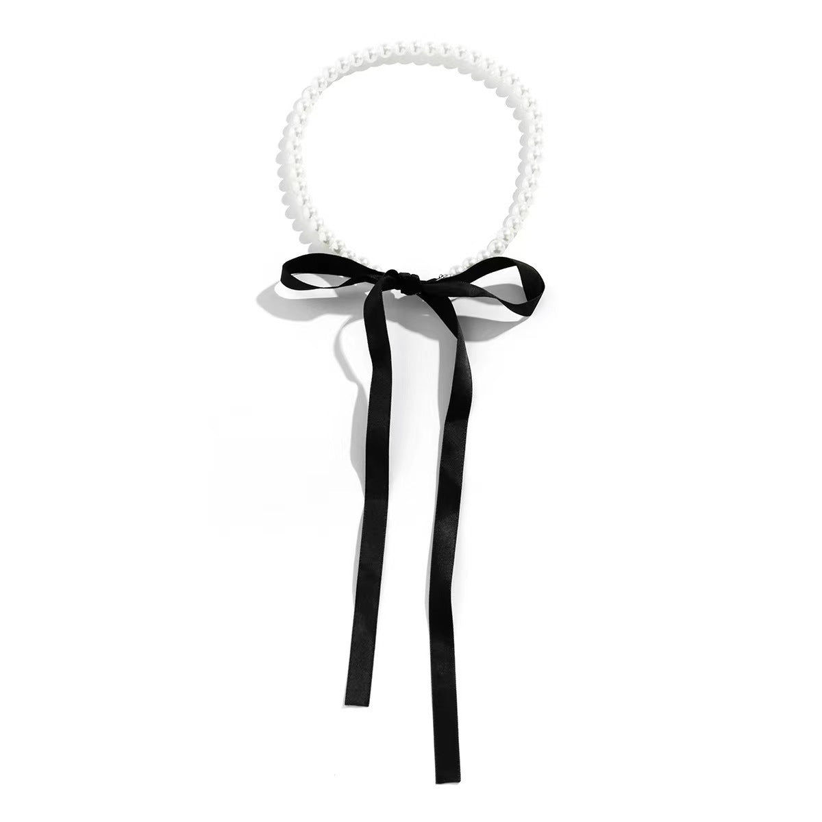 Elegant Geometric Baroque Pearl Choker Necklace with Black Ribbon Bow