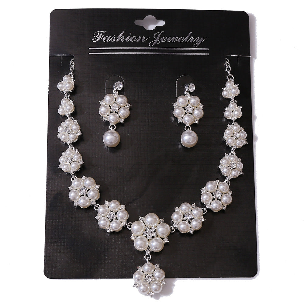 Elegant Floral Alloy Inlay Pearl Rhinestone Earrings and Necklace Set for Weddings and Parties