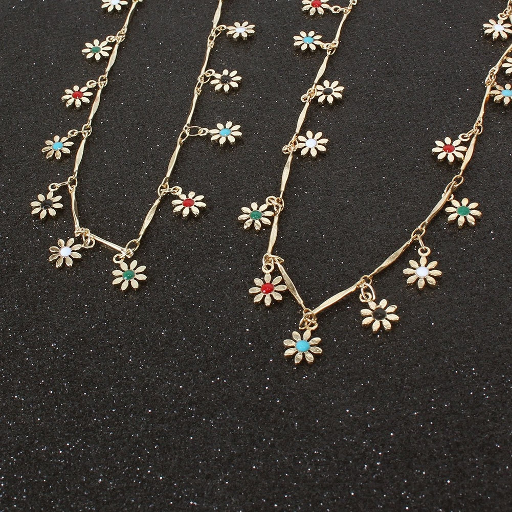 Elegant Floral Alloy Plated Choker and Colorful Flower Anklet Necklace