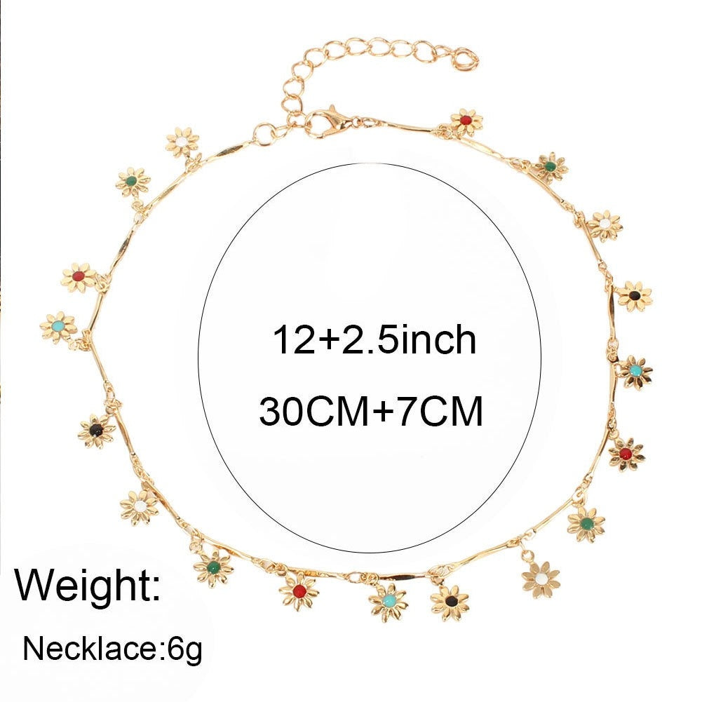 Elegant Floral Alloy Plated Choker and Colorful Flower Anklet Necklace