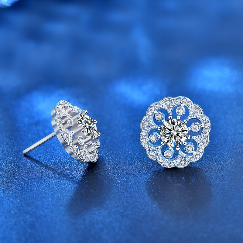 Elegant Floral Sterling Silver Moissanite Stud Earrings