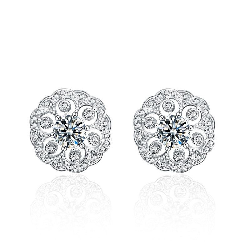 Elegant Floral Sterling Silver Moissanite Stud Earrings