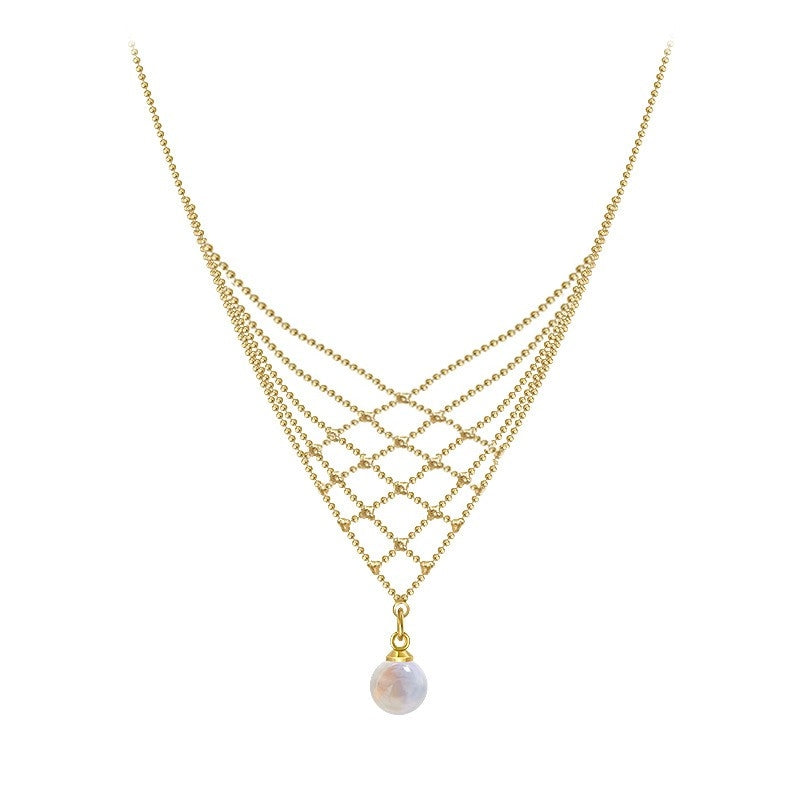 Elegant Geometric Pearl Tassel Necklace for Women