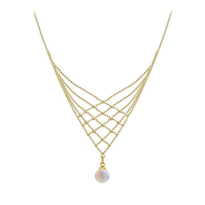 Elegant Geometric Pearl Tassel Necklace for Women