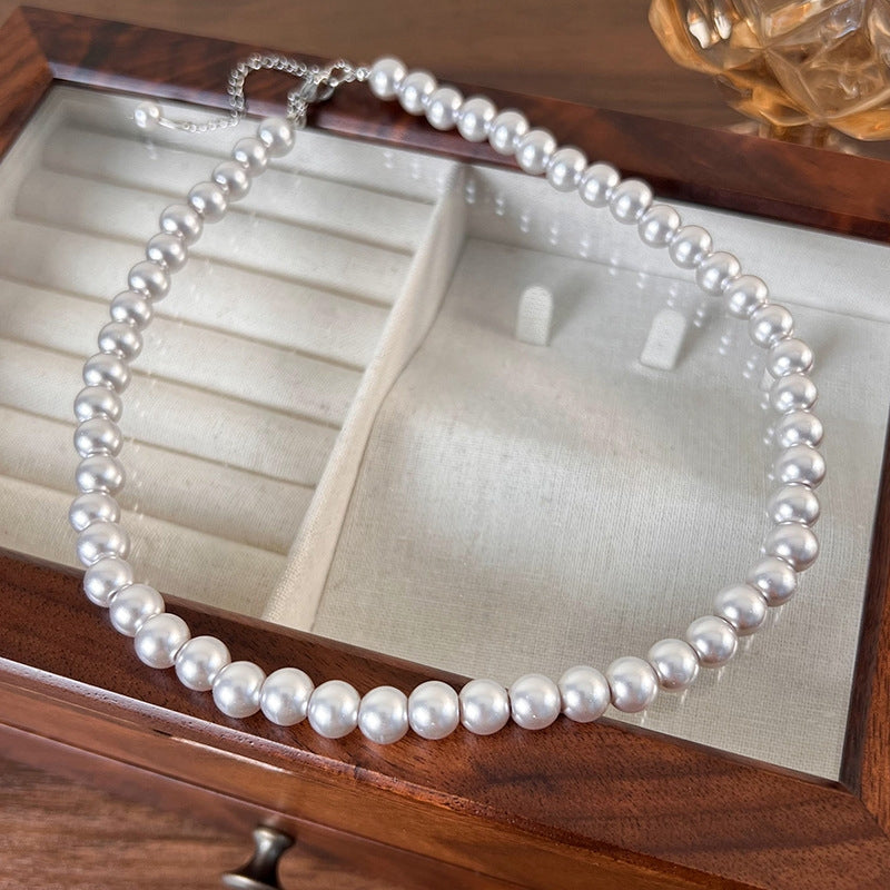 Elegant Geometric Pearl Alloy Beaded White Gold Plated Necklace