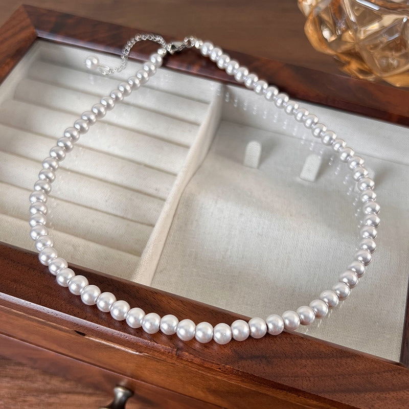 Elegant Geometric Pearl Alloy Beaded White Gold Plated Necklace