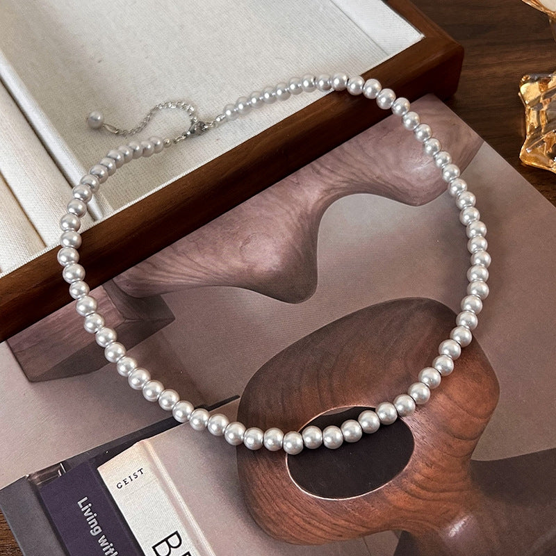 Elegant Geometric Pearl Alloy Beaded White Gold Plated Necklace