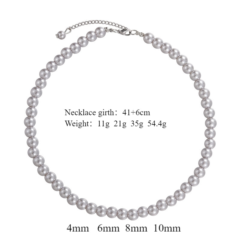 Elegant Geometric Pearl Alloy Beaded White Gold Plated Necklace