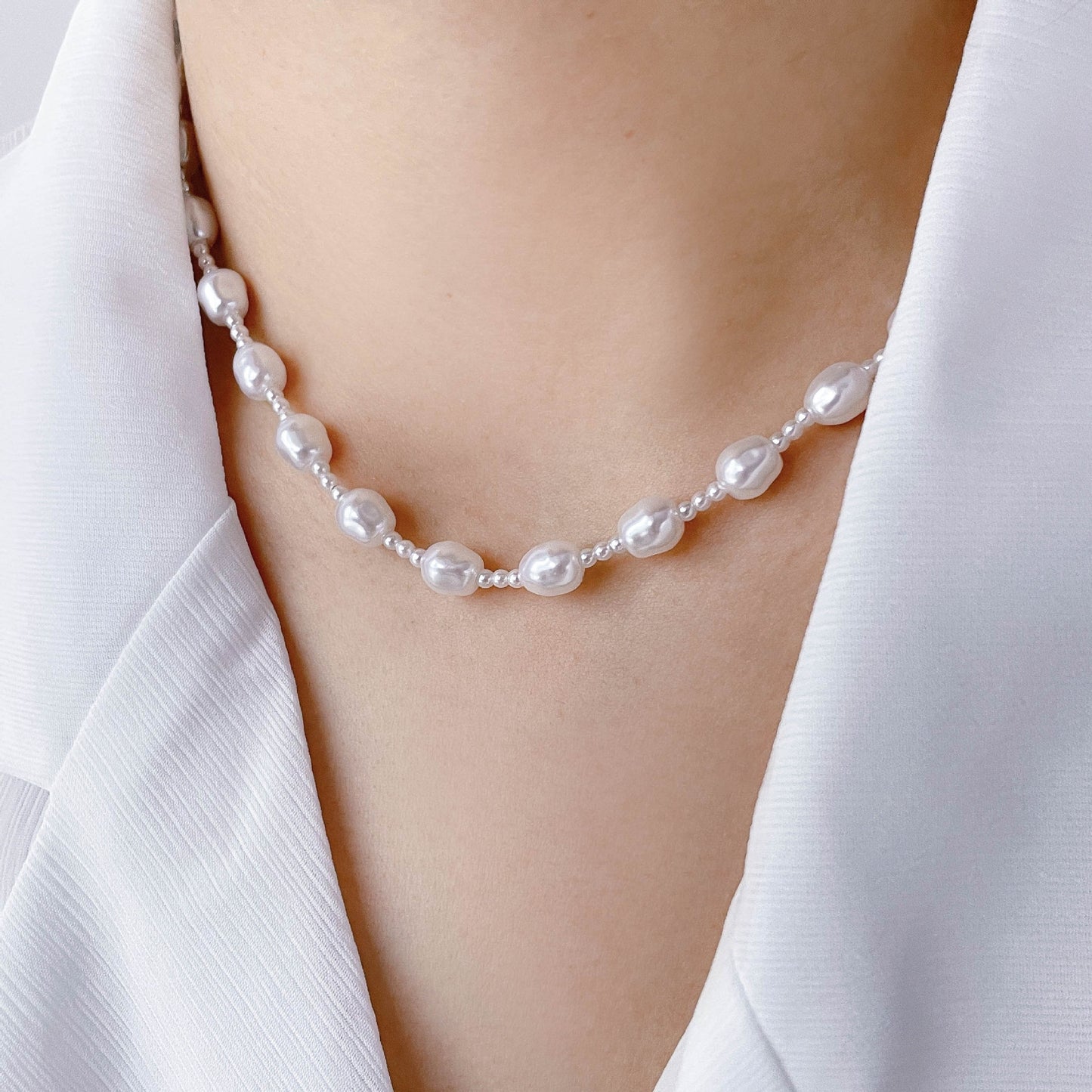 Elegant Geometric Freshwater Pearl Irregular Beaded Necklace